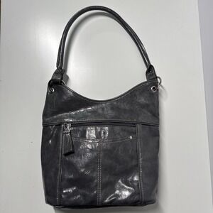 Rosetti Shoulder Bag Gray Faux Leather Large Hobo Purse with Front Zip Pocket